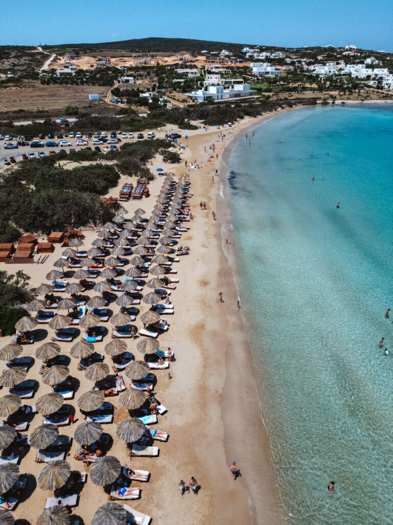 Best beaches in Paros Greece sun beds water sports