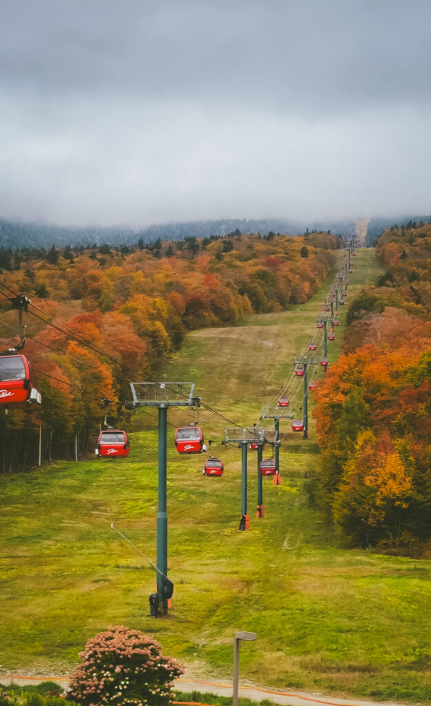 Gondolas in Stowe surrounded by fall foliage