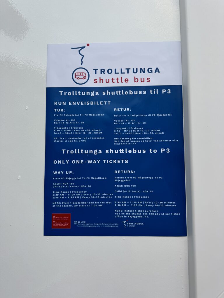 Trolltunga hike bus schedule